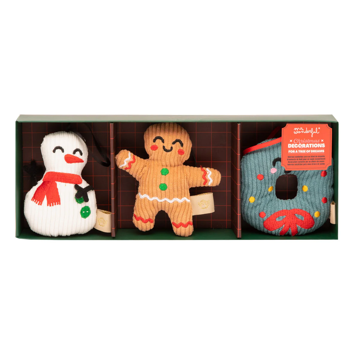 Adornos navideños para un árbol de ensueño - Muñeco de nieve, hombre de jengibre y corona navideña