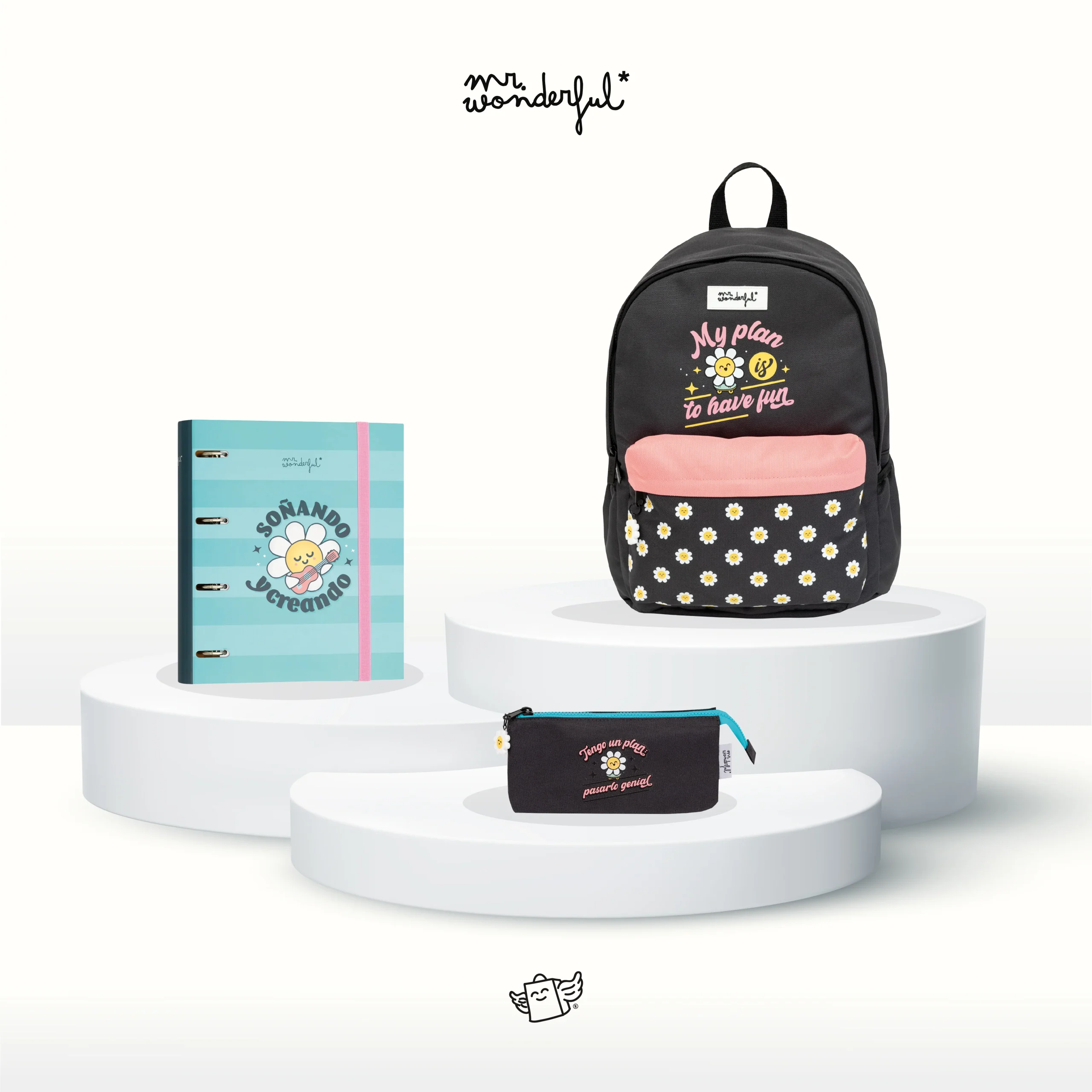 Set de mochila + carpeta con anillas + estuche Margarita - Negro - Imagen 2
