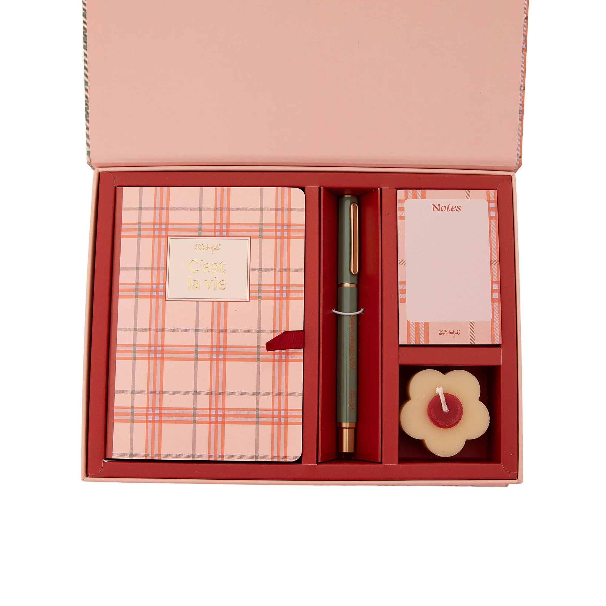 Kit de libreta A6 + boli + bloc de notas + vela perfumada - C'est la vie